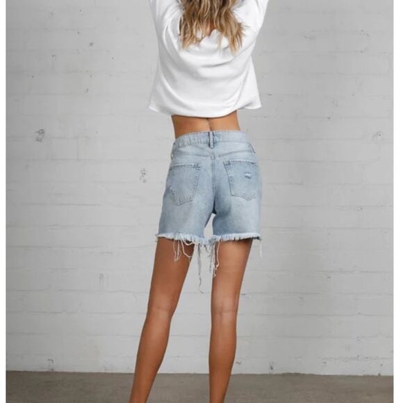 Insane Gene High Rise Front Heavy Light Wash Destroyed Shorts Size Medium - Picture 4 of 15